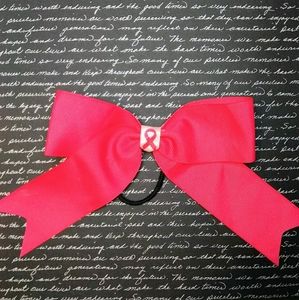 Breast cancer pink ribbon cheer bow ponytail